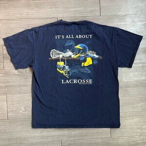 Y2K 00s “It’s All About Lacrosse” Navy Double Sided T-Shirt Size L